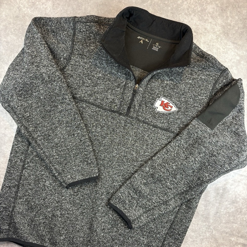 Kansas City Chiefs Sweater Mens XL Gray 1/4 Zip Pullover Jacket NFL Preppy